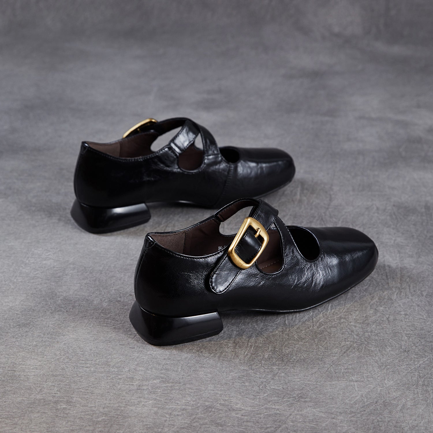 Women Genuine Leather Square Toe Low Heel Mary Jane Shoes-RAIIFY