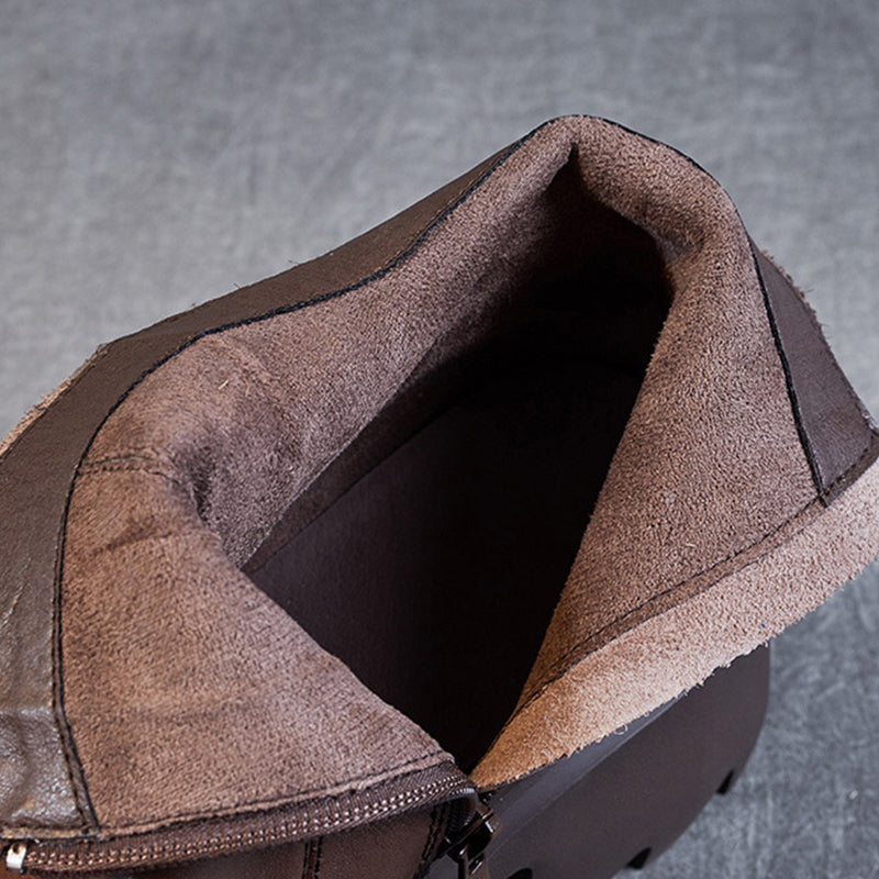 Women Retro Minimalist Leather Lug Soled Boots-RAIIFY