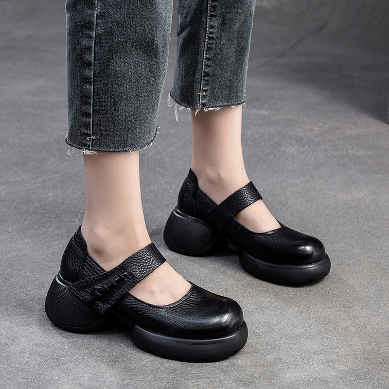 Women Retro Leather Chunky Platform Casual Shoes-RAIIFY