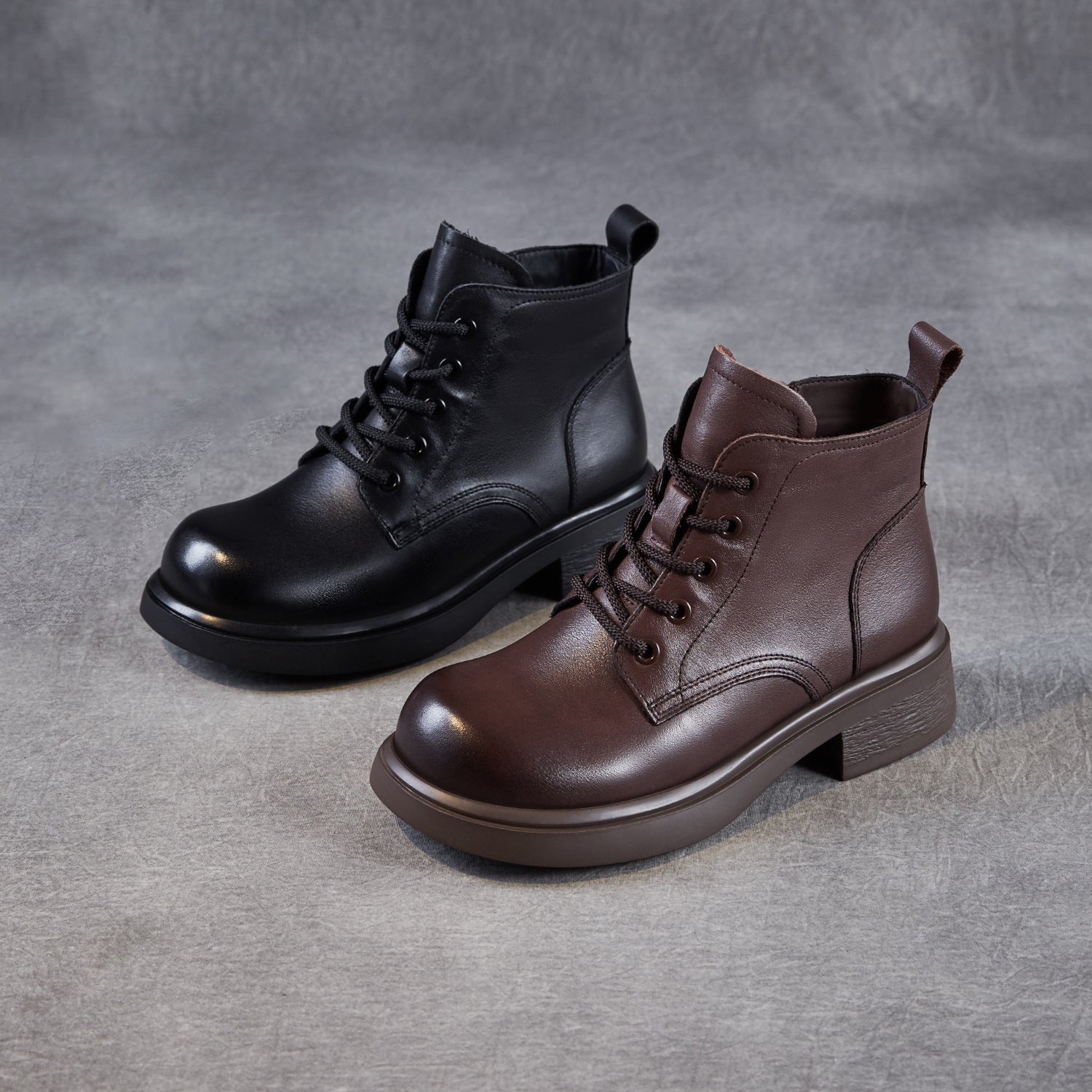 Women's Plain Quilted Leather Casual Ankle Boots-RAIIFY