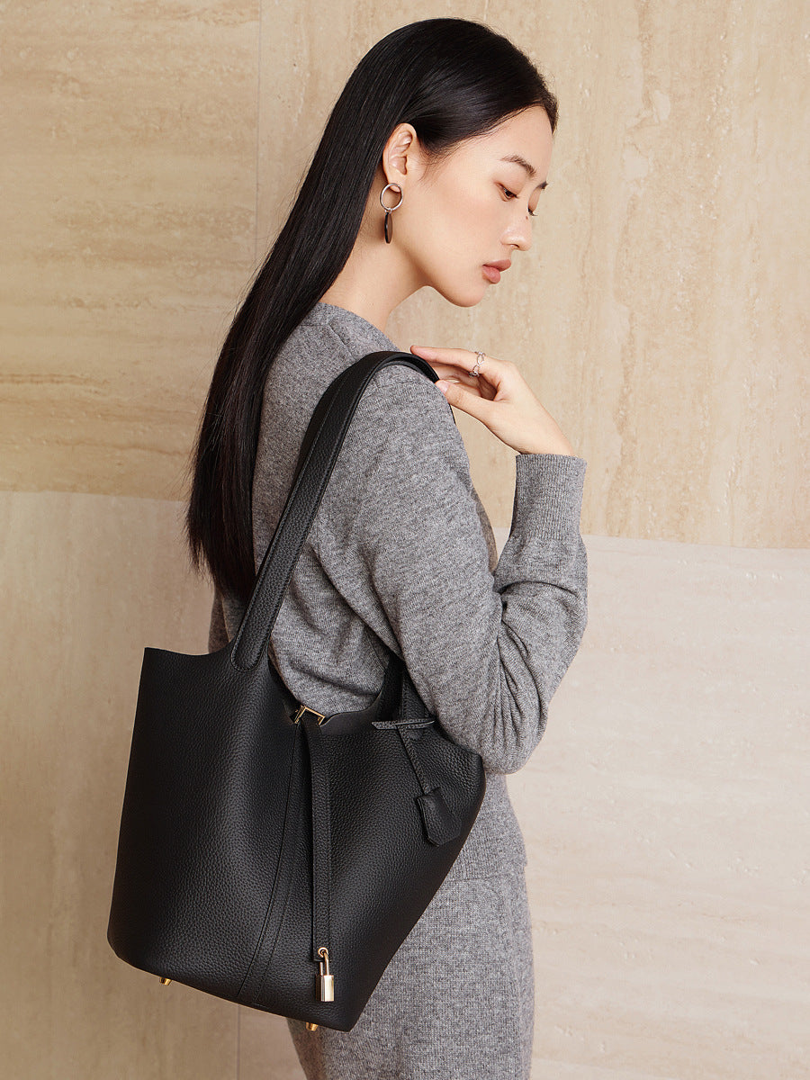 Women's Fashion Plain Leather Bucket Bag-RAIIFY