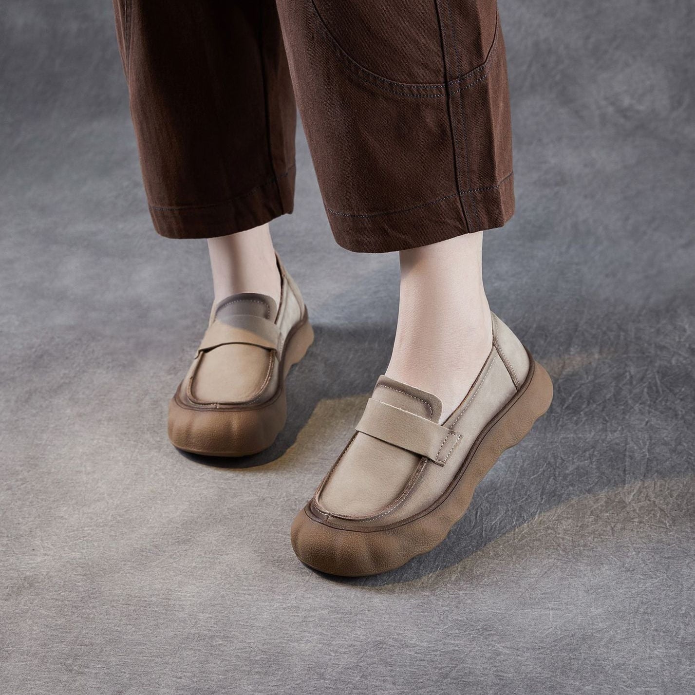 Women's Vintage Plain Leather Comfort Casual Loafers-RAIIFY