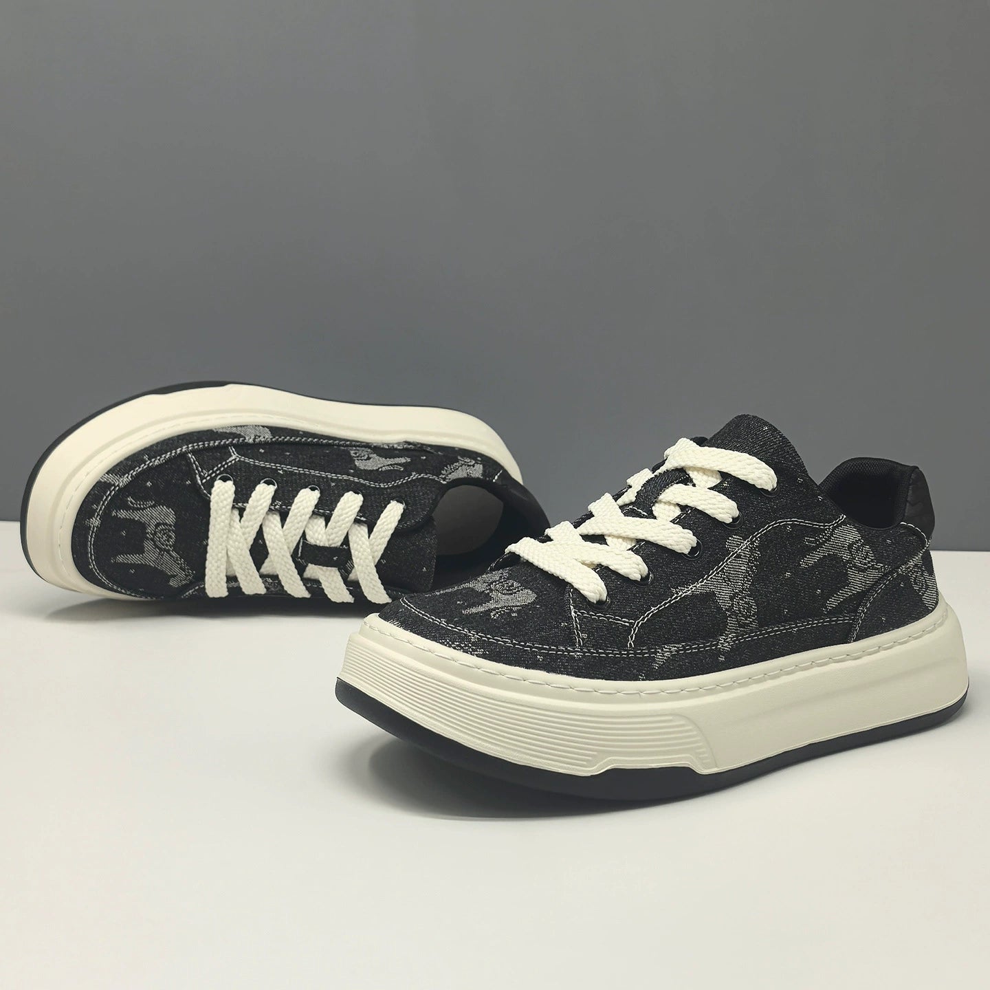 Men's Trendy Denim Contrast Thick Sole Board Shoes