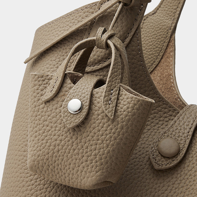 Women’s Fashion Plain Leather Bucket Bag-RAIIFY