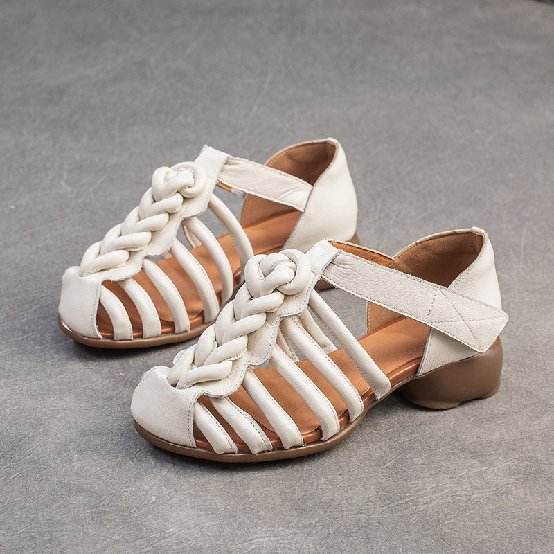 Women Retro Plaited Leather Summer Casual Sandals-RAIIFY