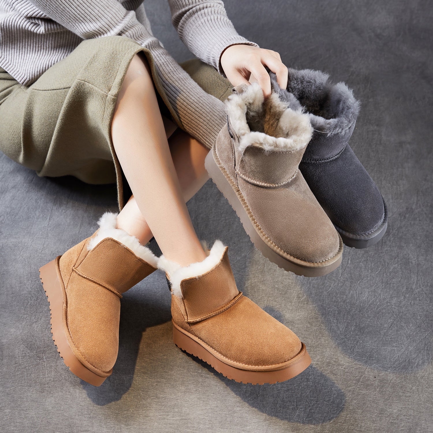 Women's Minimalist Plain Suede Slip-on Snow Boots-RAIIFY