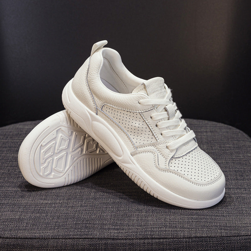Women's Fashion Plain Breathable Leather Casual Sneakers-RAIIFY