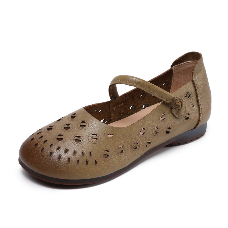 Women Retro Hollow Leather Soft Casual Flats-RAIIFY