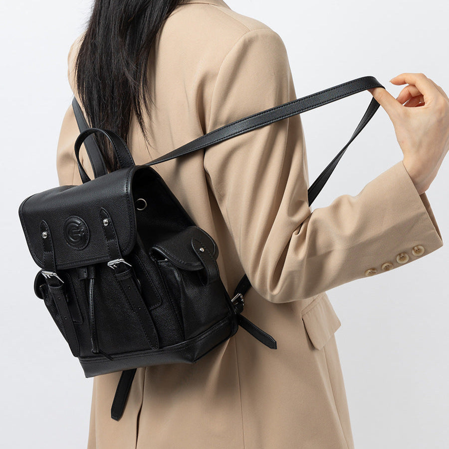 Women's Minimalist Plain Leather Casual Backpack-RAIIFY