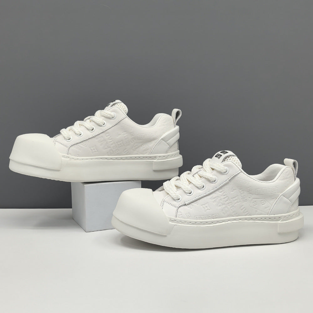 Men Minimalism Embossed Plain Leather Casual Sneakers-RAIIFY