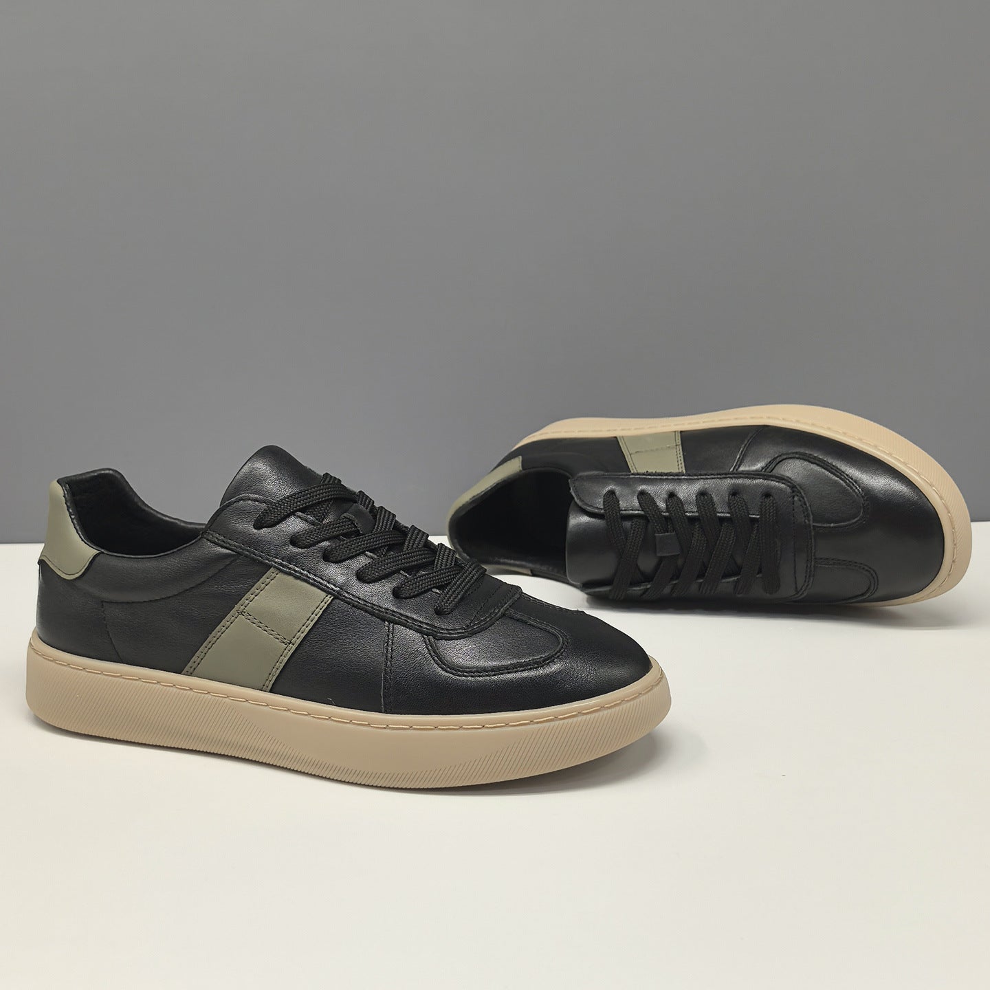 Men's Fashion Color-Blocked Leather Flat Casual Shoes-RAIIFY