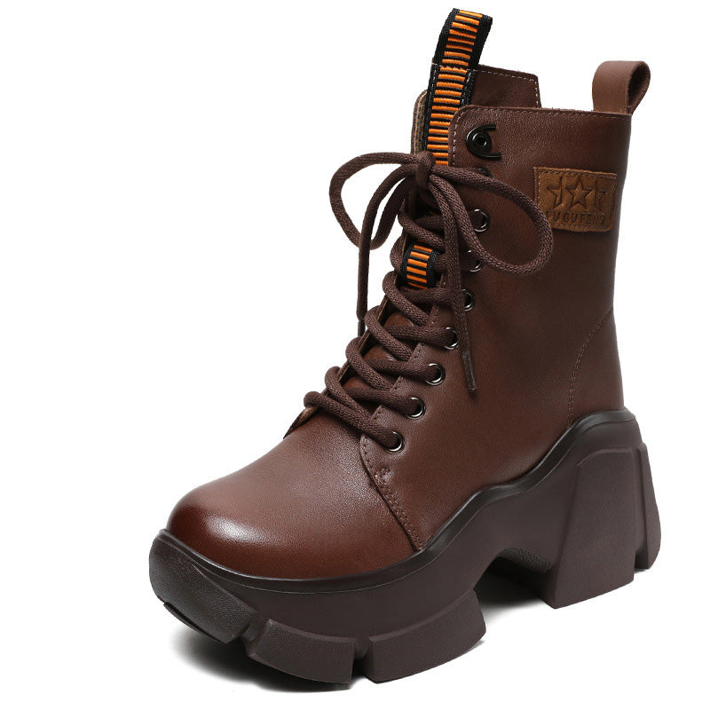 Women Fashion Leather Chunky Platform Snow Boots-RAIIFY