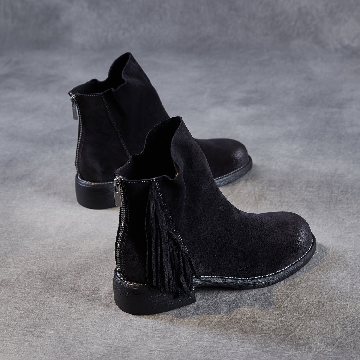 Women's Retro Plain Suede Tassels Ankle Boots-RAIIFY