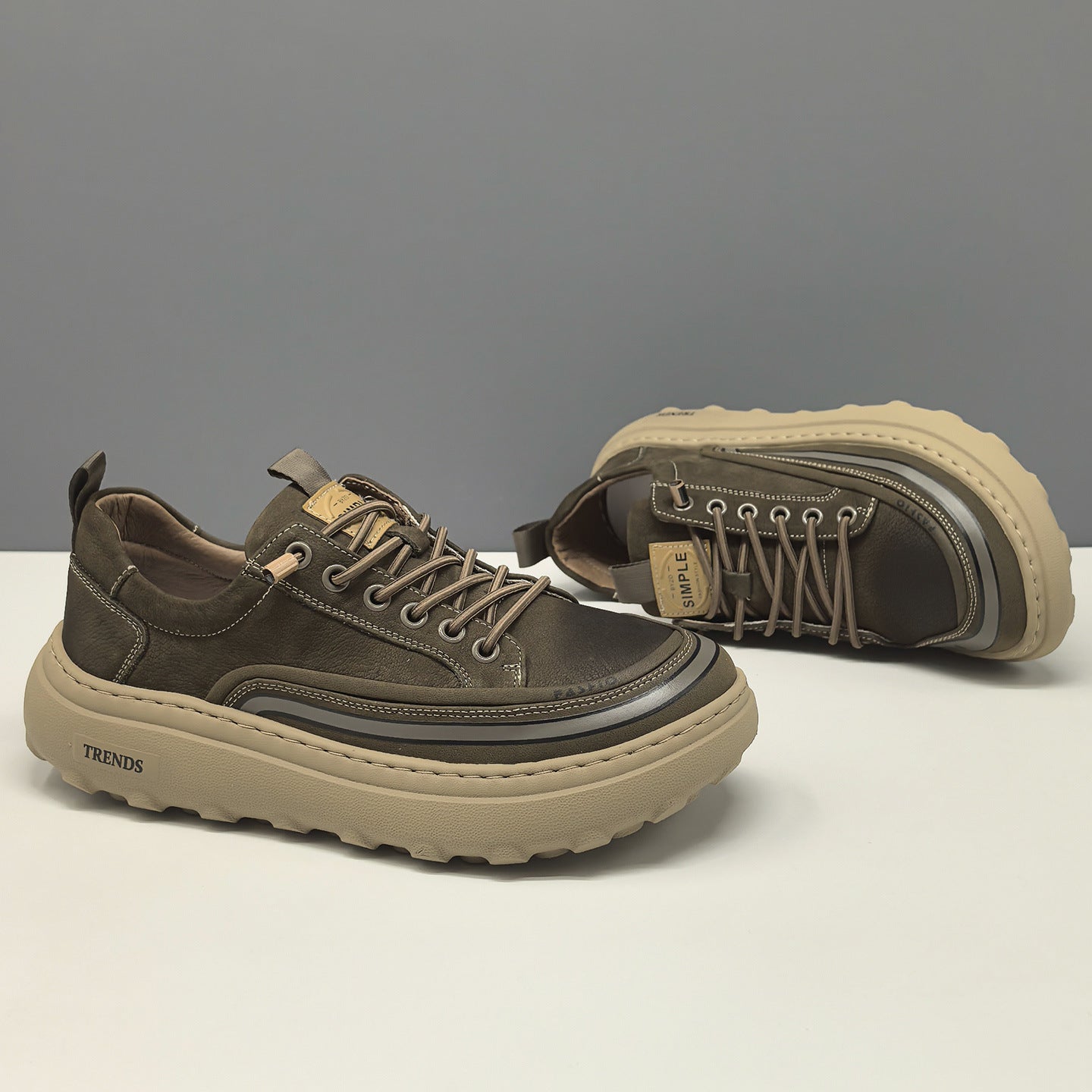 Men's Minimalist Plain Leather Flat Casual Shoes-RAIIFY