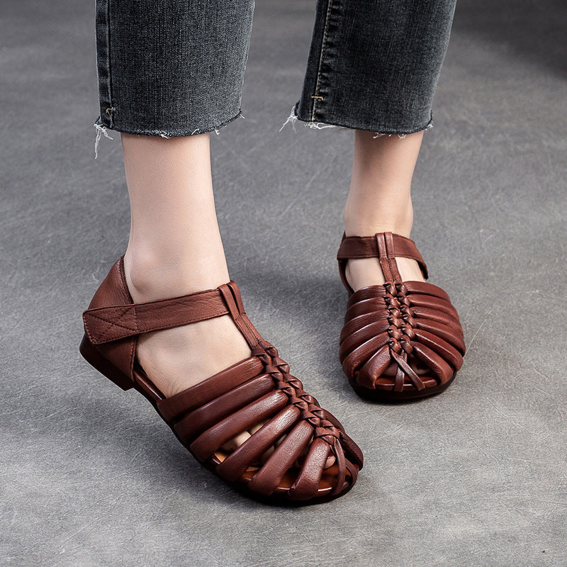 Women Retro Handmade Leather Flat Summer Sandals-RAIIFY