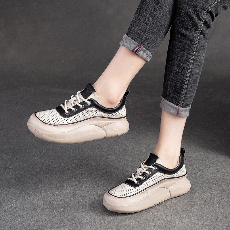 Women Fashion Hollow Leather Platform Casual Shoes-RAIIFY