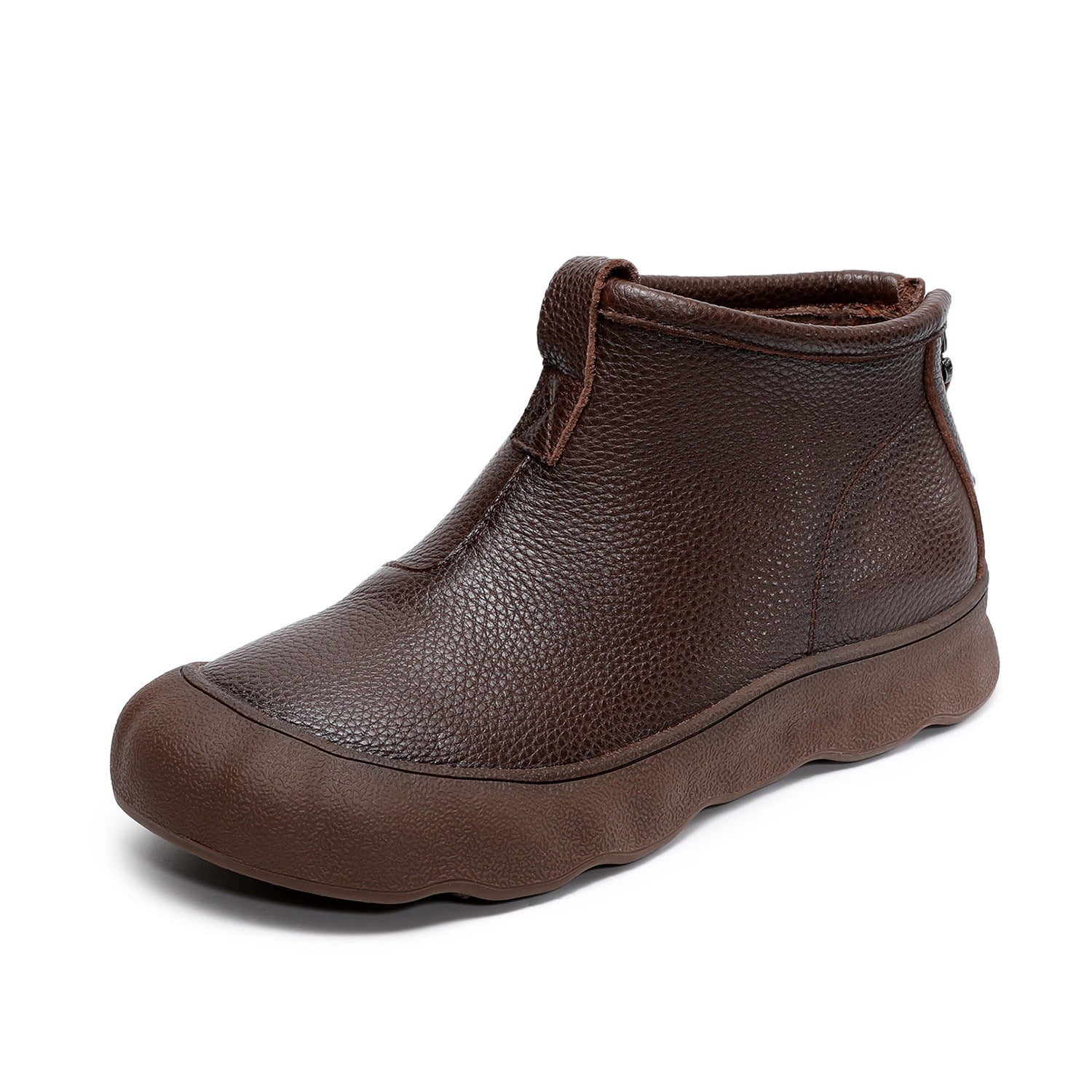 Women's Simple Plain Leather Flat Ankle Boots-RAIIFY