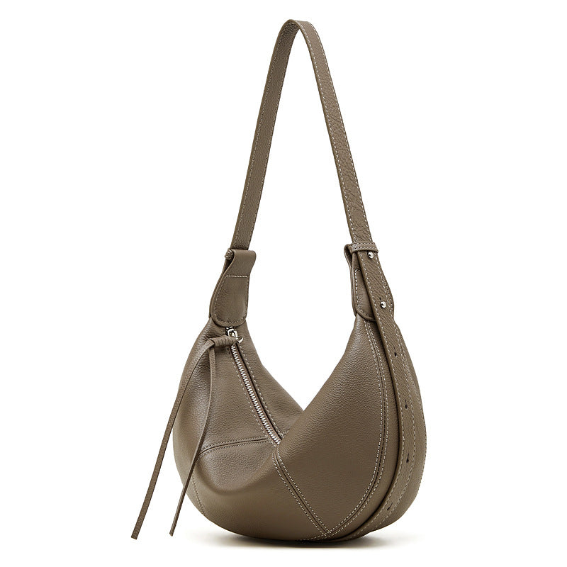 Women's Minimalist Soft Leather Crescent Shoulder Bag-RAIIFY