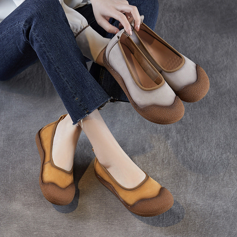 Women Vintage Leather Low Top Casual Flats-RAIIFY