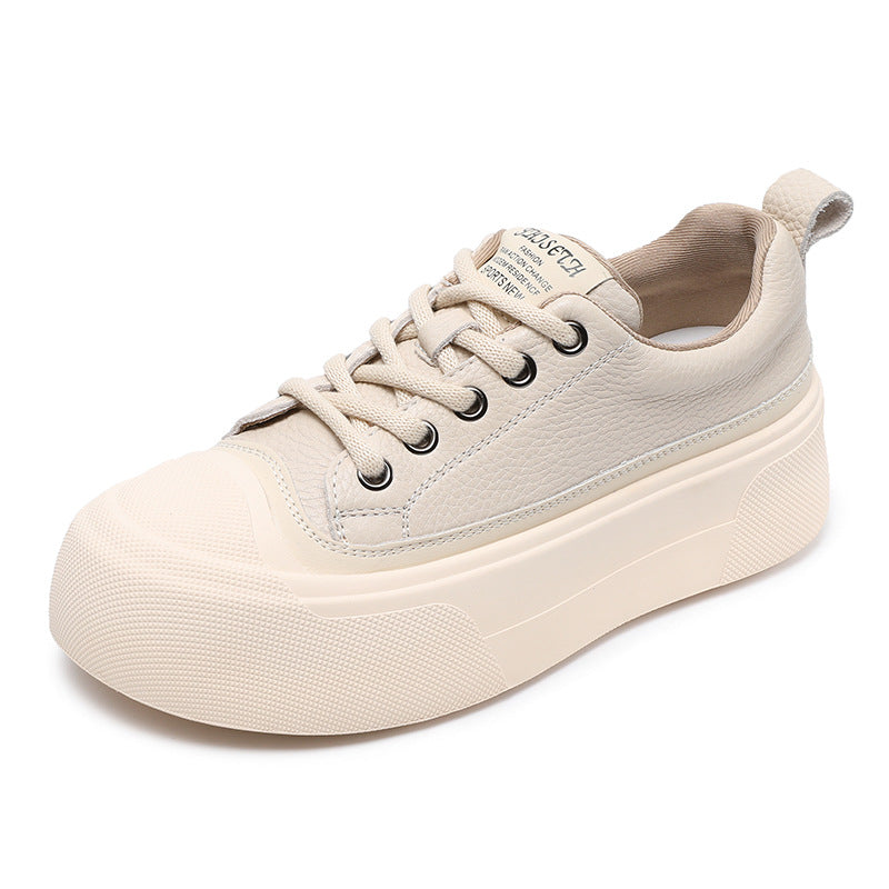 Women Fashion Plain Leather Flat Casual Shoes-RAIIFY