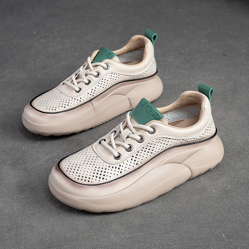 Women Fashion Hollow Leather Platform Casual Shoes-RAIIFY