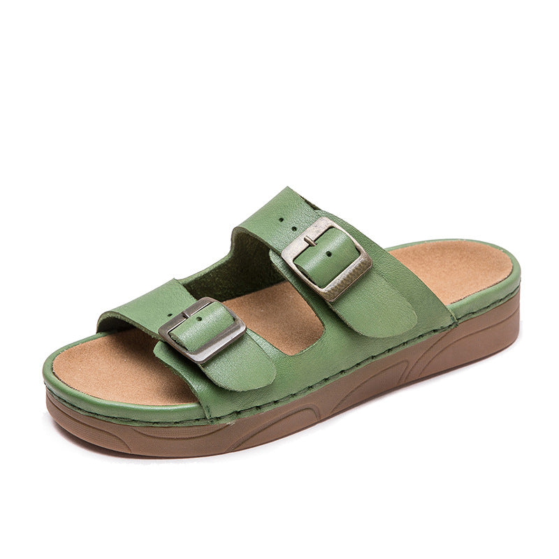 Women Retro Leather Summer Casual Slides Sandals-RAIIFY