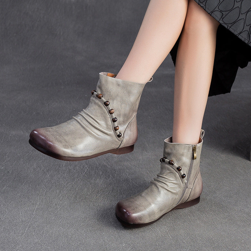 Women's Vintage Leather Comfort Flat Ankle Boots-RAIIFY