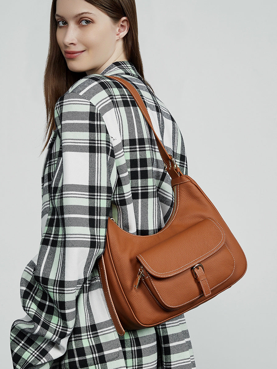 Women's Fashion Plain Leather Shoulder Tote Bag-RAIIFY