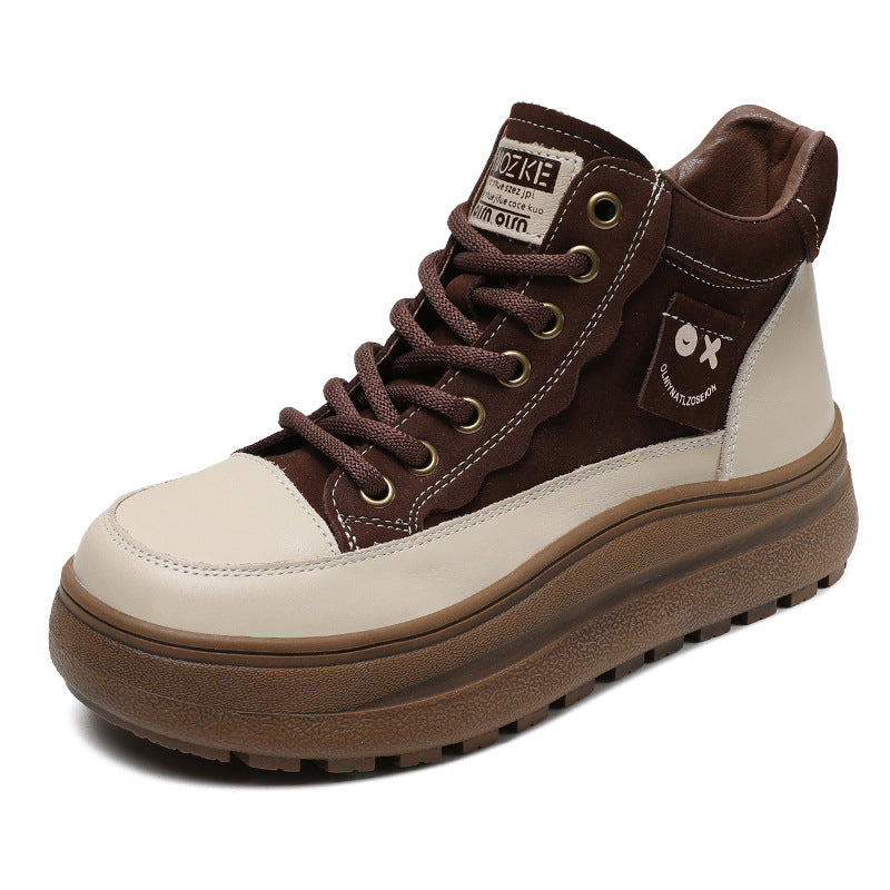 Women Fashion Leather Lace-up Thick Sole Boots-RAIIFY