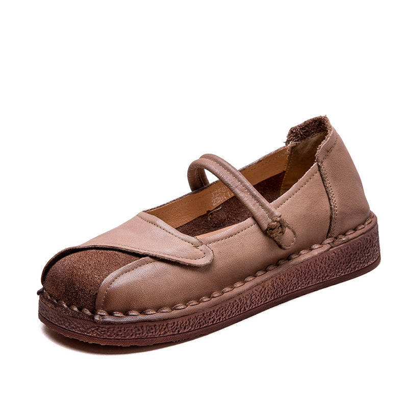 Women Retro Patchwork Leather Flat Casual Shoes-RAIIFY