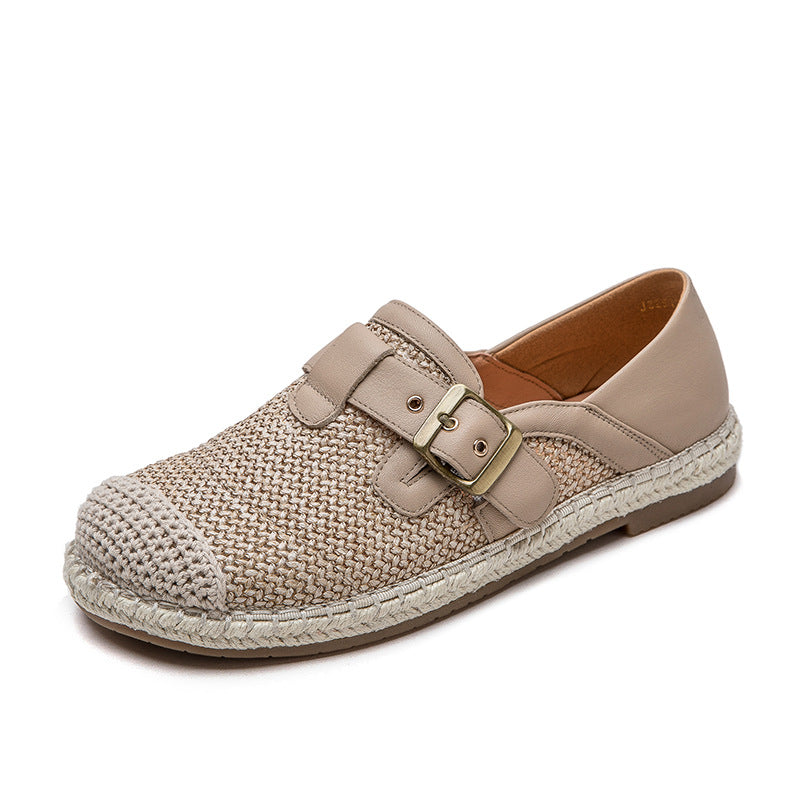 Women Minimalism Breathable Plaited Canvas Flat Casual Shoes-RAIIFY