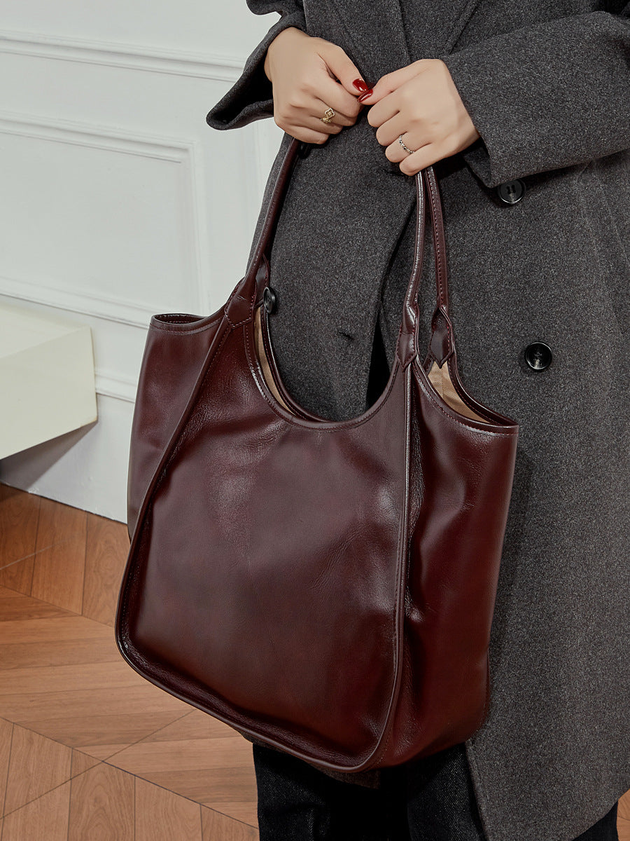 Women’s Vintage Soft Leather Shoulder Tote Bag-RAIIFY