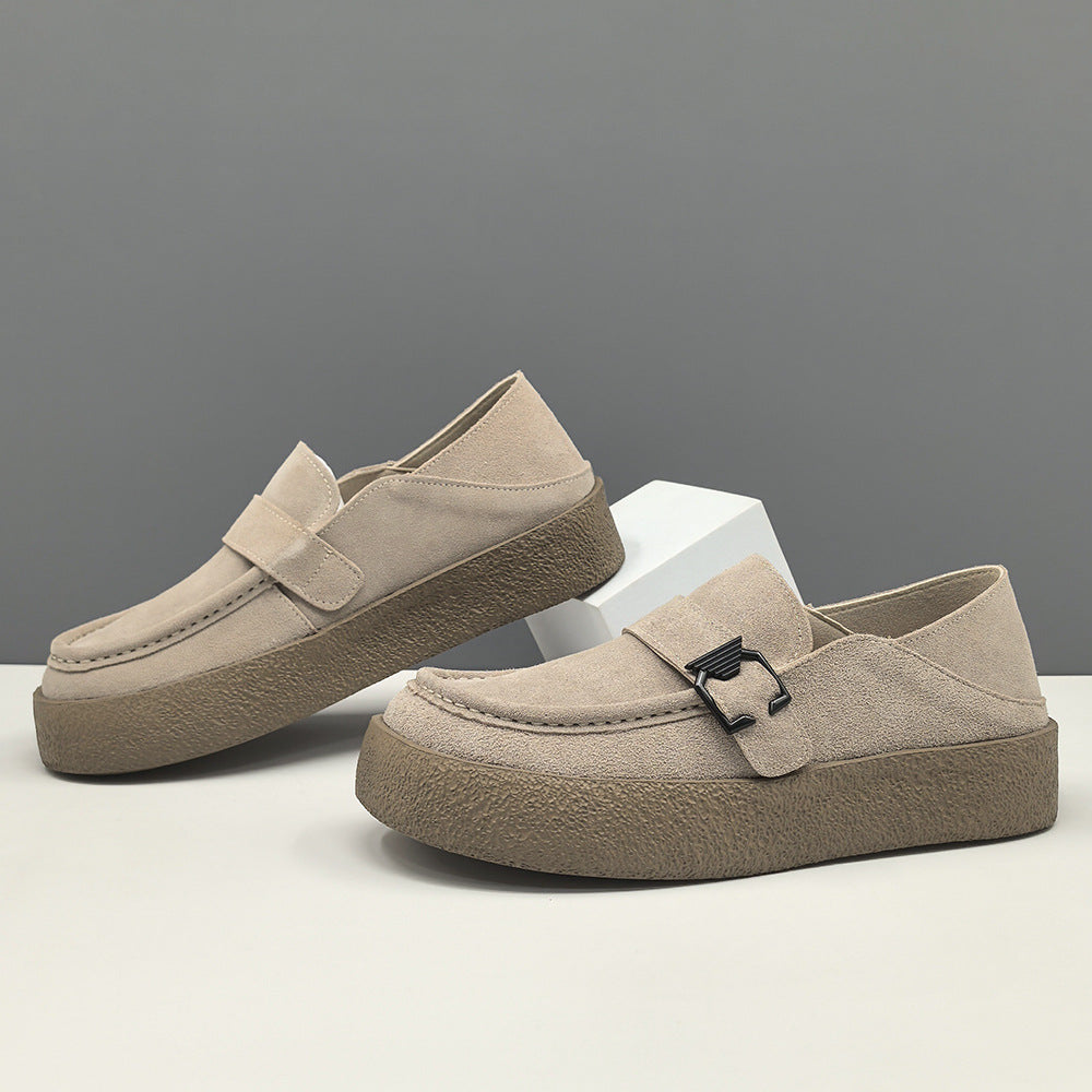 Men Vintage Plain Suede Buckle Casual Loafers-RAIIFY