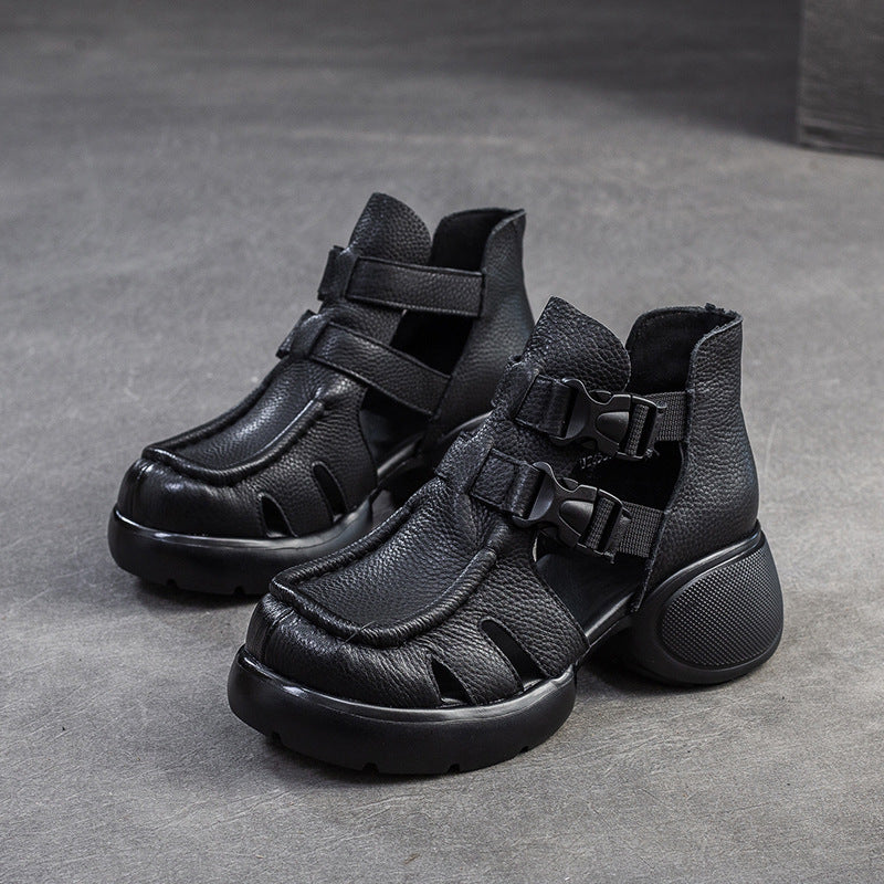 Women Retro Leather High Top Casual Sandals-RAIIFY