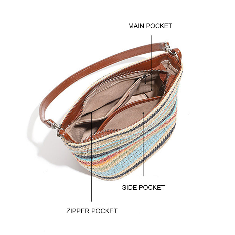 Women's Summer Fashion Rainbow Straw Woven Tote Bag-RAIIFY