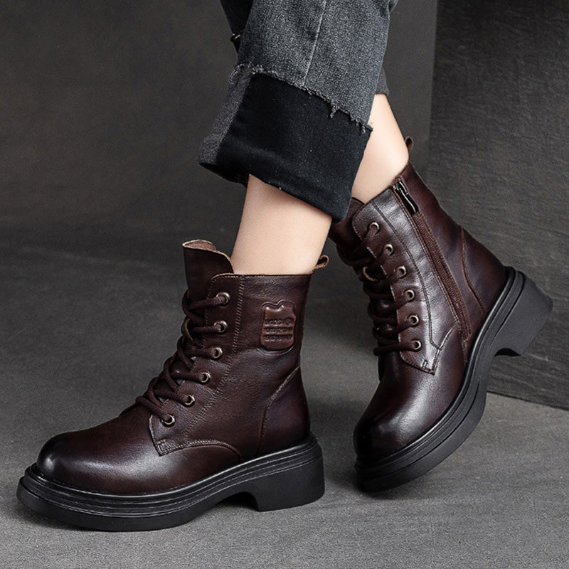 Women Winter Classic Leather Wool Furred Winter Boots-RAIIFY