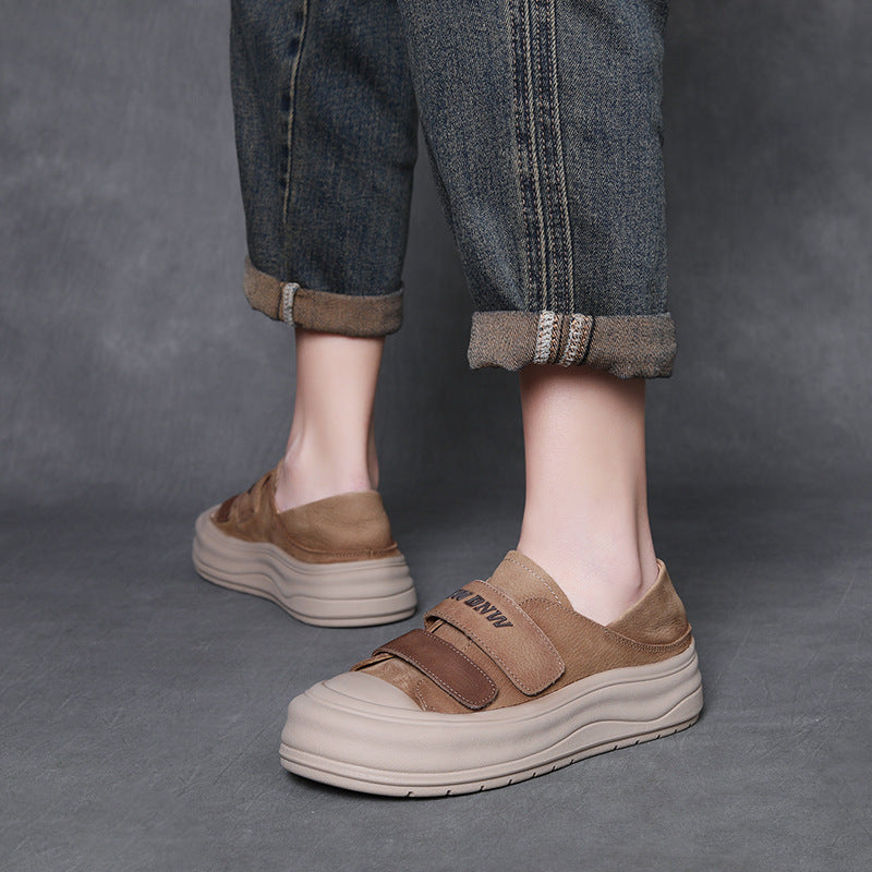 Women's Retro Velcro Leather Flat Casual Shoes-RAIIFY
