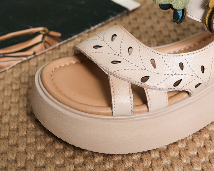 Women's Fashion Bowknot Leather Platform Velcro Sandals-RAIIFY