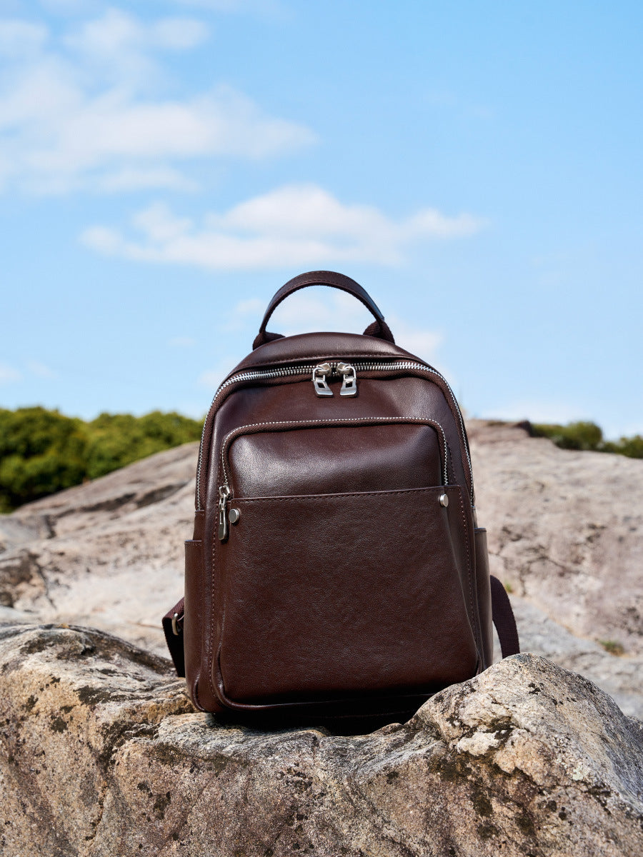 Women Soft Plain Cowhide Urban Casual Backpack-RAIIFY