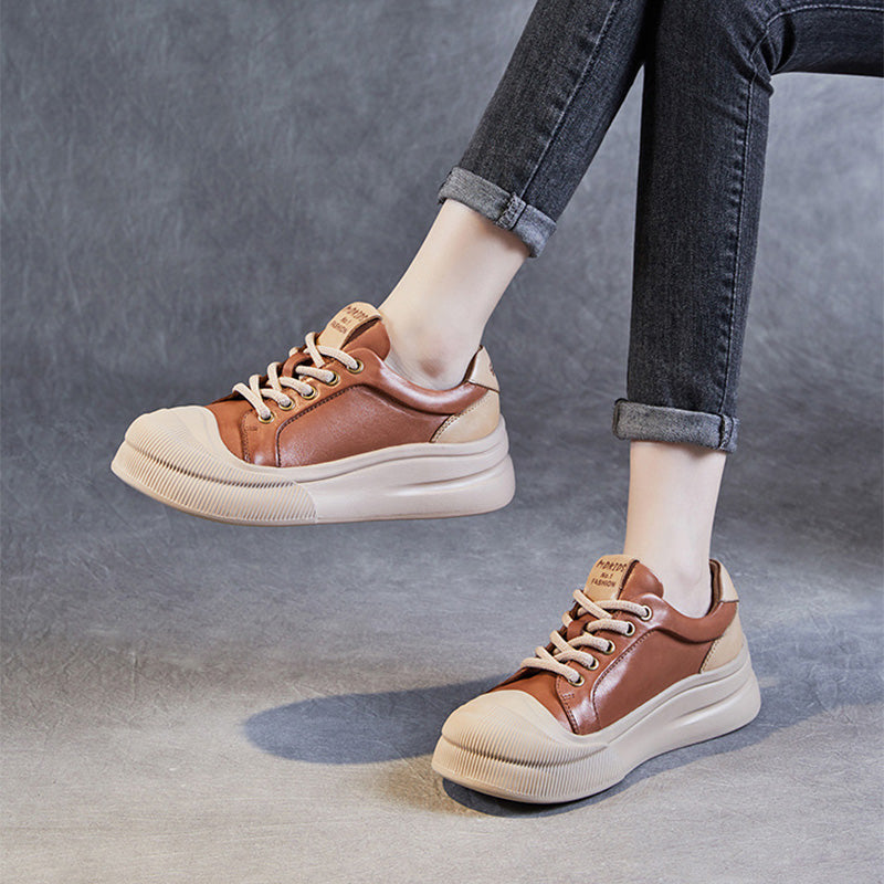 Women Stylish Leather Thick Soled Casual Shoes-RAIIFY