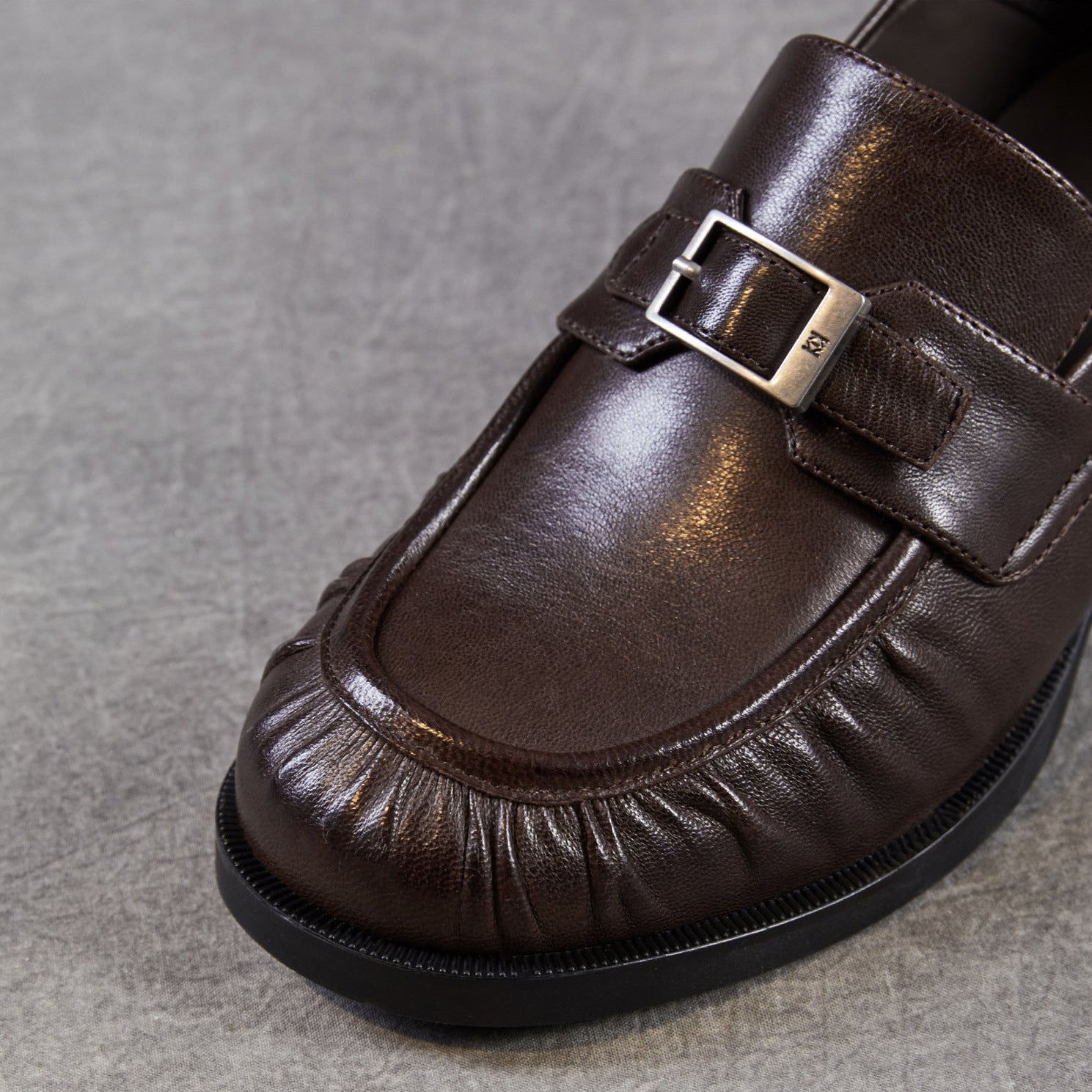 Women's Vintage Pleated Leather Chunky Heel Loafers-RAIIFY