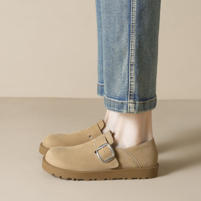 Women's Retro Leather Buckle Casual Flat Shoes-RAIIFY