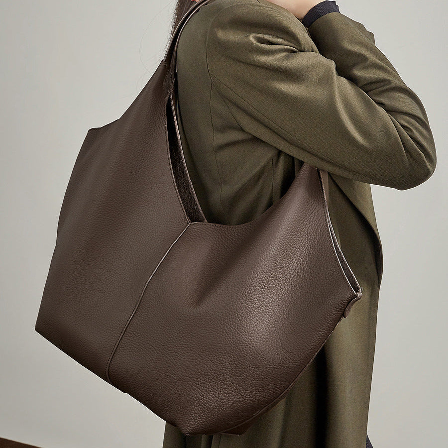 Women's Leather Large Capacity Shoulder Tote Bag-RAIIFY