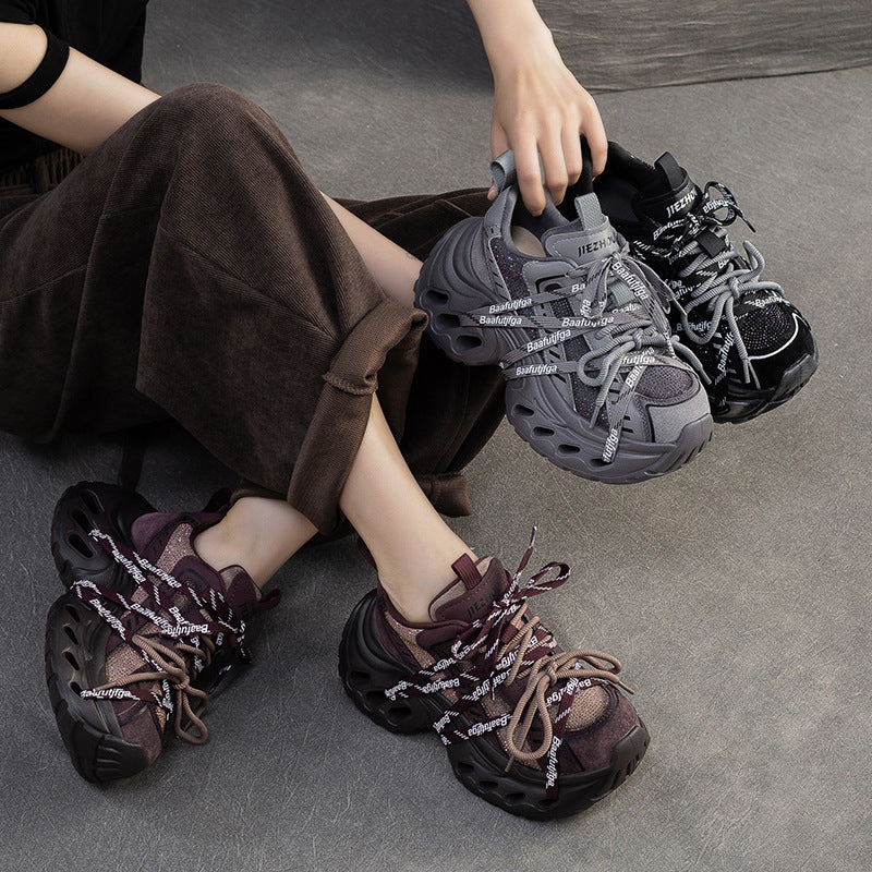 Women's Stylish Rhinestone Chunky Platform Dad Sneakers-RAIIFY