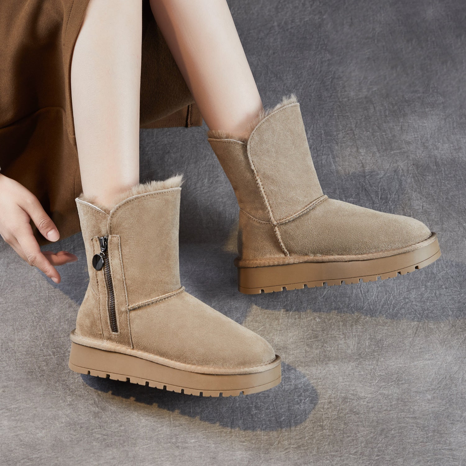 Women's Minimalist Suede Furred Snow Boots-RAIIFY