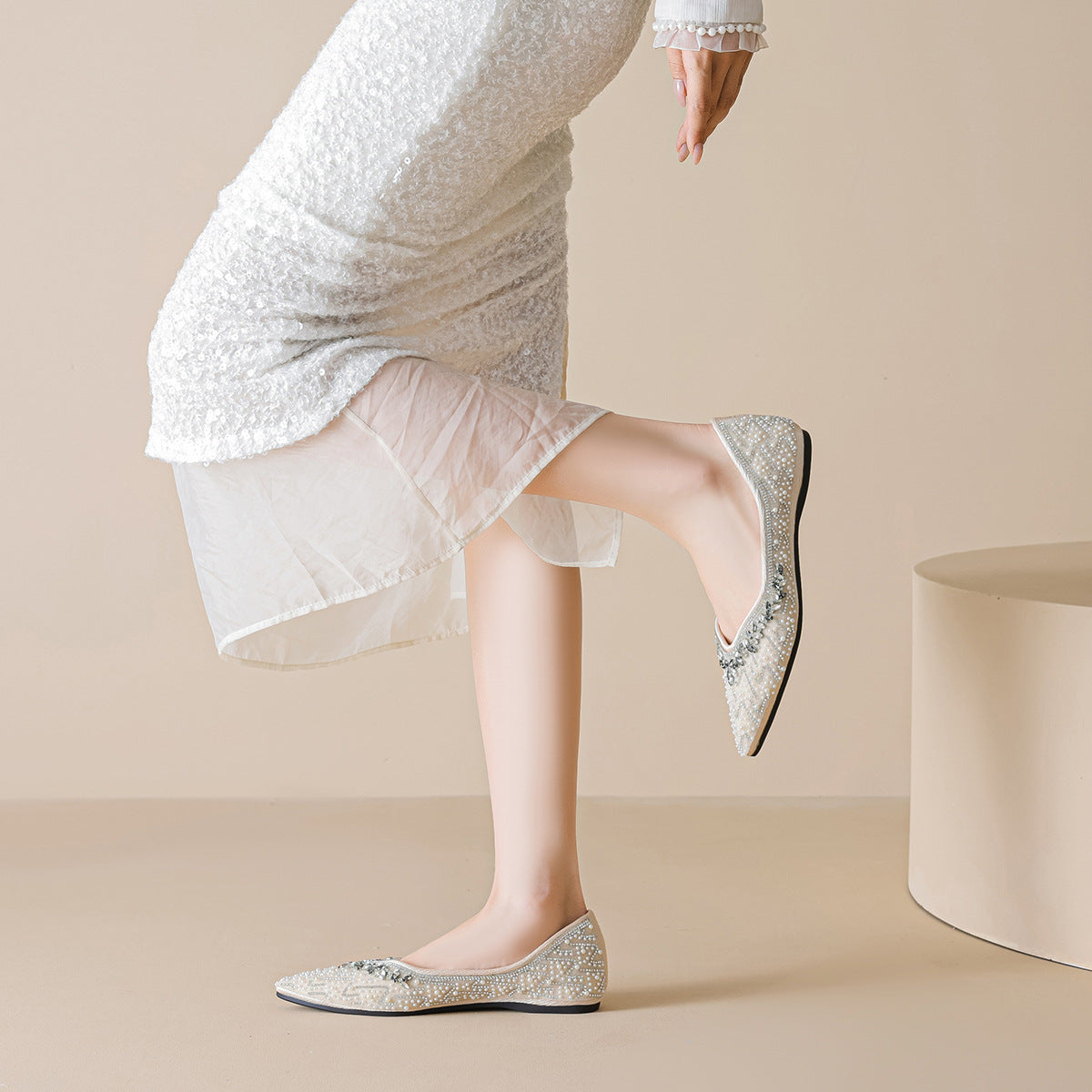 Women's Rhinestone Embellished, Shallow Mouth Slip-On Flats-RAIIFY