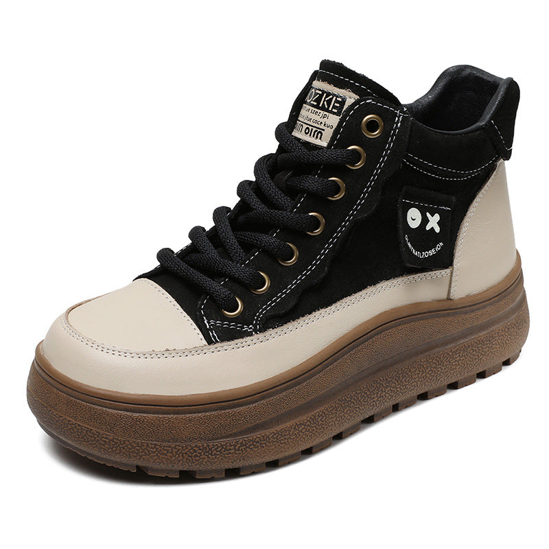 Women Fashion Leather Lace-up Thick Sole Boots-RAIIFY