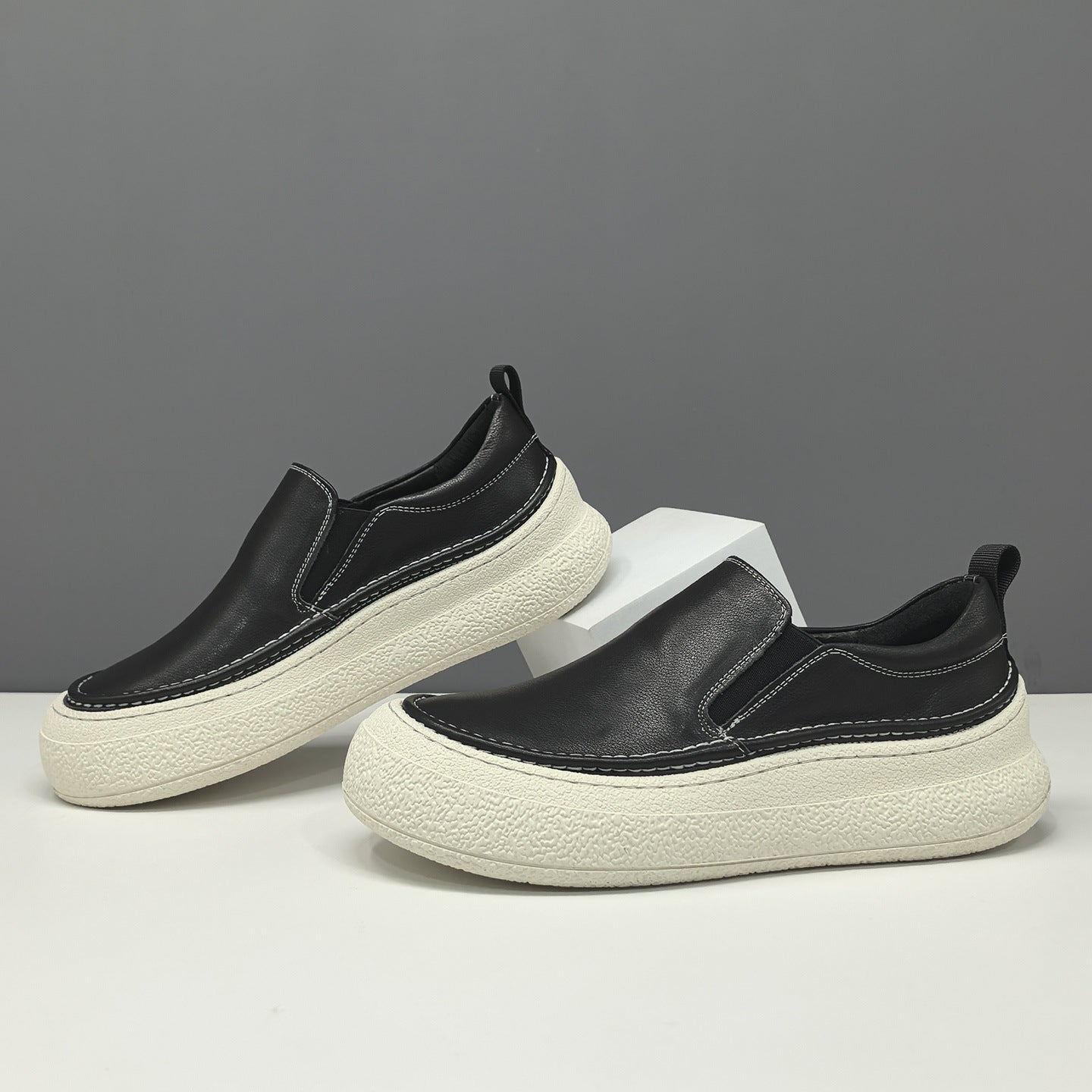 Men's Plain Leather Low Top Casual Loafers-RAIIFY