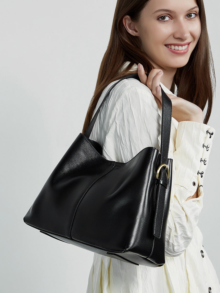 Women's Fashion Plain Leather Casual Tote Bag-RAIIFY