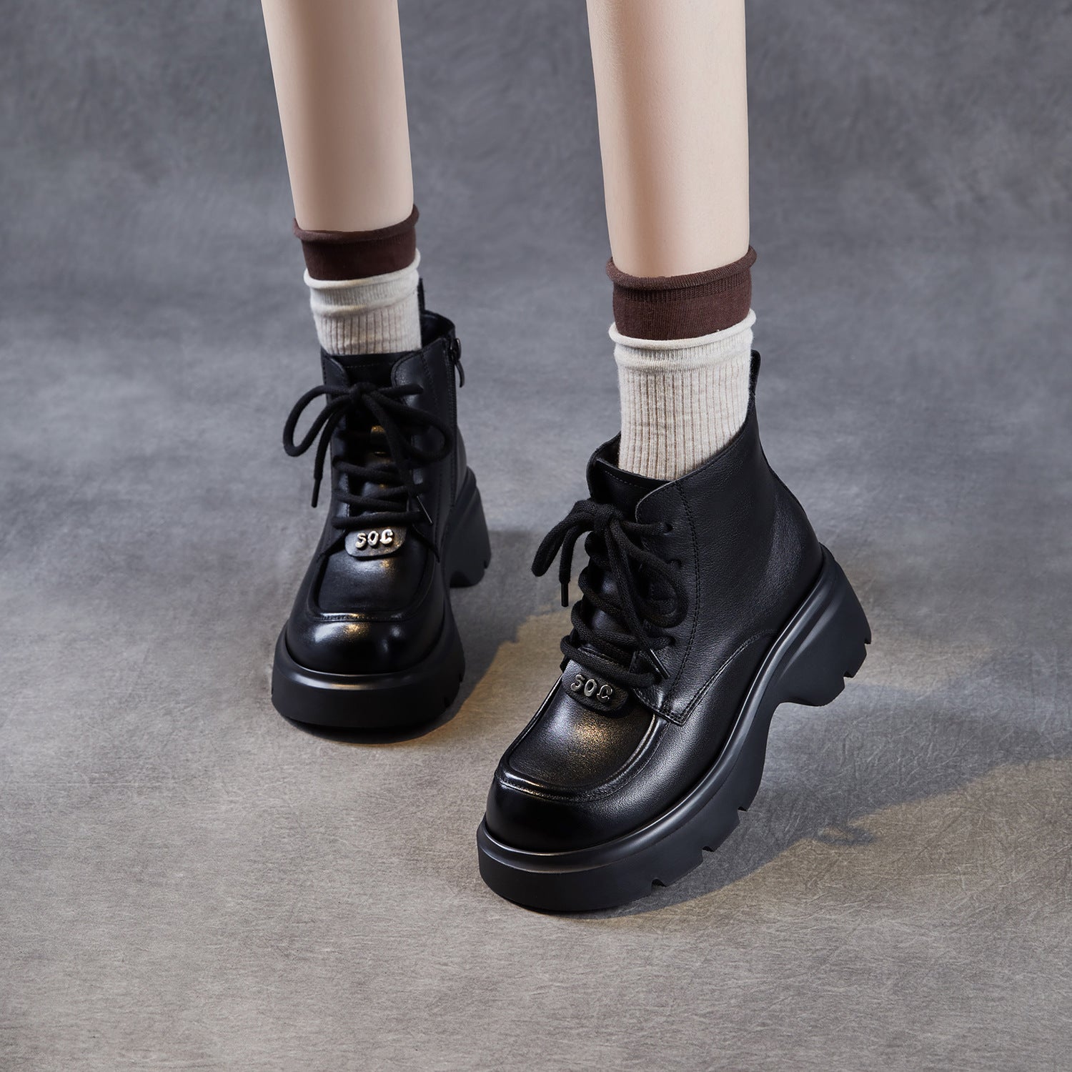 Women's Retro Plain Leather Comfort Platform Ankle Boots-RAIIFY